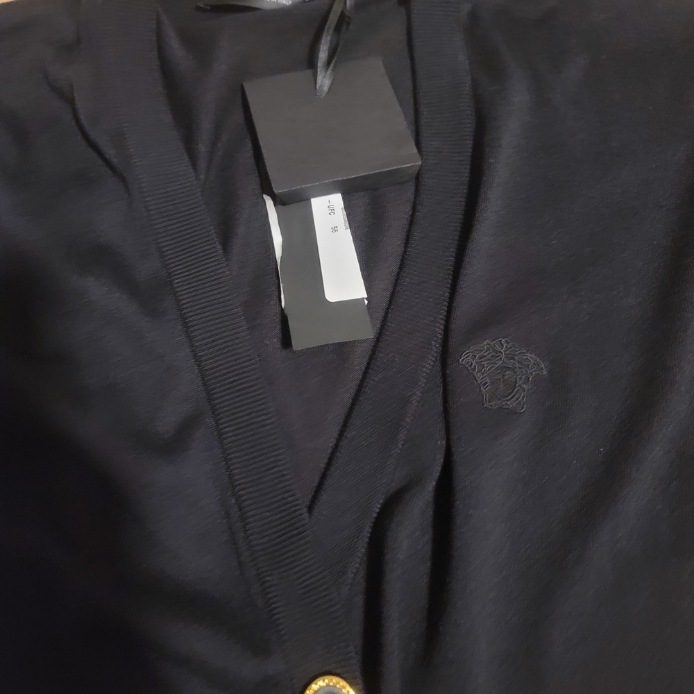 Versace Black Cardigan with Gold Button